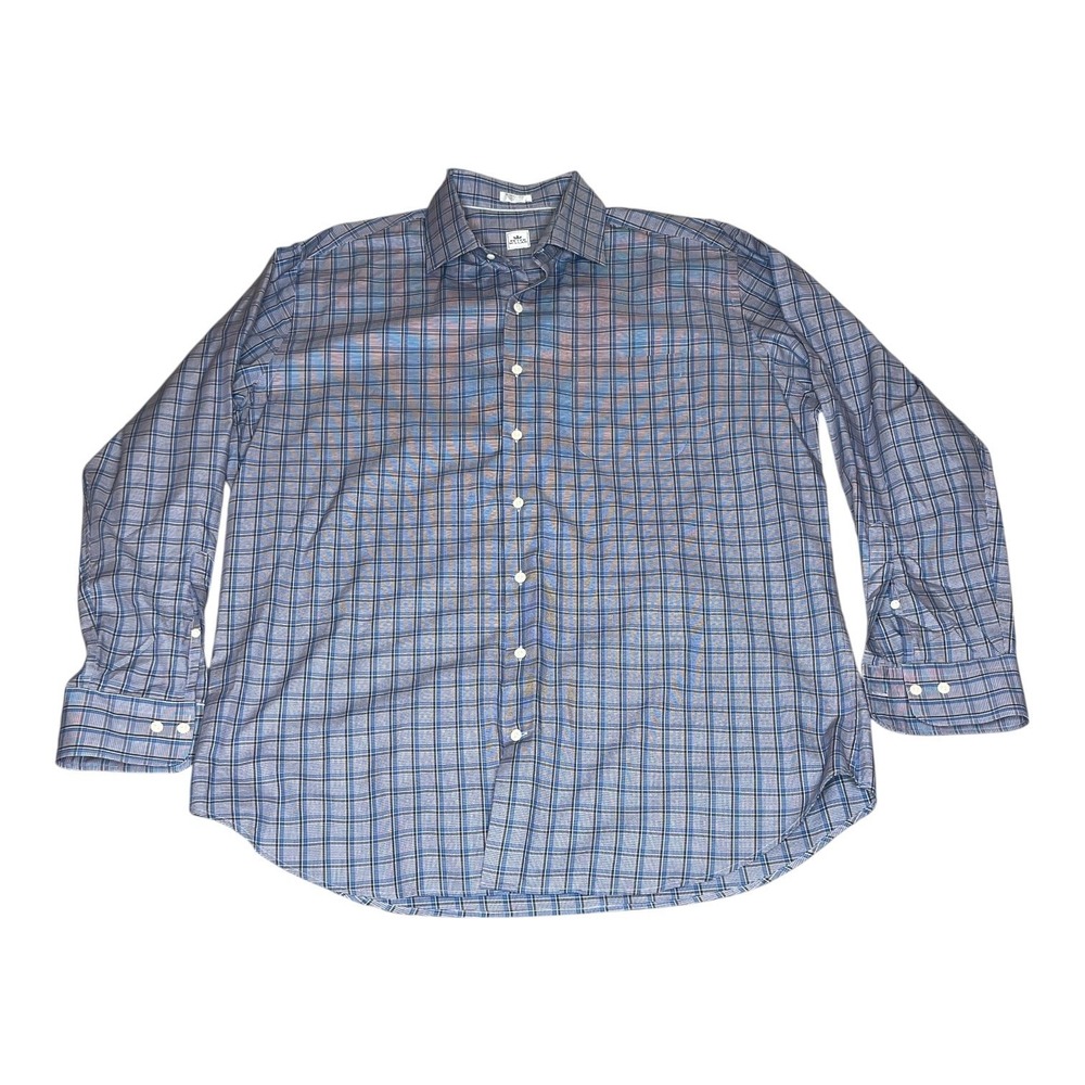 Peter‎ Millar Blue Brown Plaid Cotton Button Down Shirt Mens XL Long Sleeve